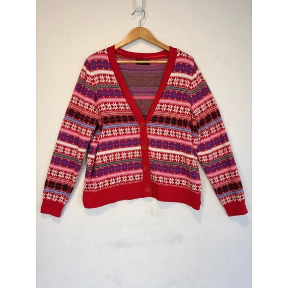 Lane Bryant Fair Isle Cardigan Sweater Women's 14/16 Red Cotton Lane Bryant - Picture 2 of 10